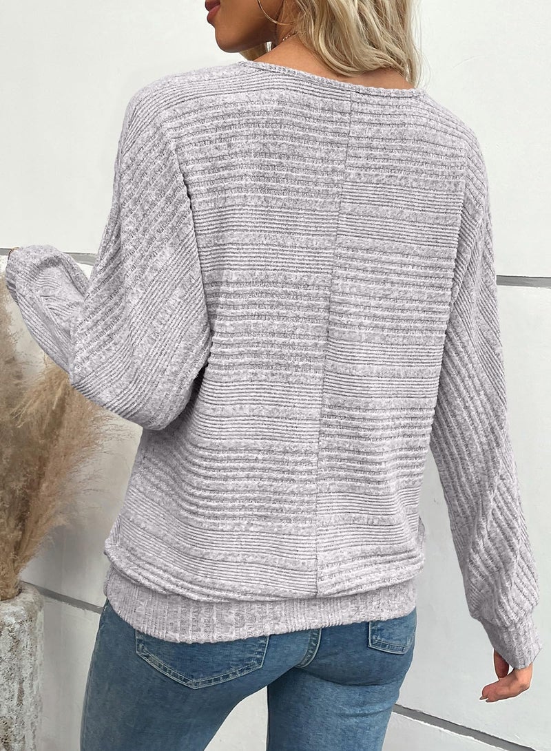 EVALESS Womens Long Sleeve Tops Pullover Blouses Grey Round Neck Lightweight Batwing Sleeves Cute Warm Top Business Fall Casual Office 2026, X-Large - Image 5