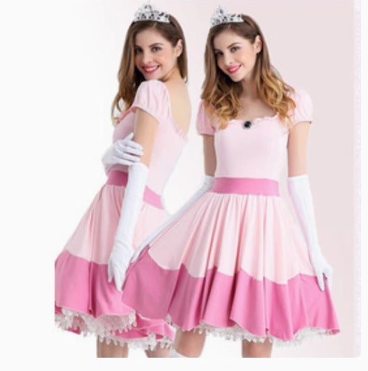 Fairy Princess dress Vicious Queen Sleeping Beauty Cinderella Plays Halloween Stage Performance Evening Costume Pink Skirt Brigitte Send Crown Gloves