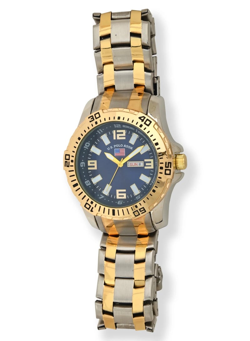 U.S. Polo Assn. Mens Vintage Analog Bracelet Watch in Silver and Gold Two-Tone US8871 - Image 2