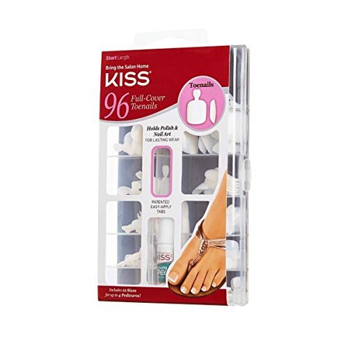 KISS 96 Full Cover Toenails Kit, Long Lasting Fake Nails, DIY Home Manicure Set with Pink Gel Nail Glue 3 g / 0.11 oz. and 96 Fake Toenails in 12 Sizes for up to 4 pedicures - Image 2