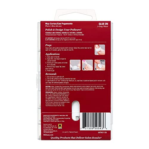 KISS 96 Full Cover Toenails Kit, Long Lasting Fake Nails, DIY Home Manicure Set with Pink Gel Nail Glue 3 g / 0.11 oz. and 96 Fake Toenails in 12 Sizes for up to 4 pedicures - Image 4