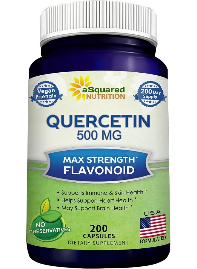 aSquared Nutrition Quercetin 500mg Supplement - 200 Capsules - Quercetin Dihydrate to Support Cardiovascular Health - Max Strength Powder Complex Pills to Help Improve Anti-Inflammatory & Immune Response - Image 1