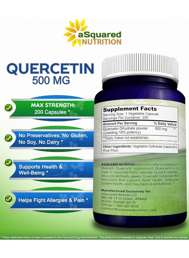 aSquared Nutrition Quercetin 500mg Supplement - 200 Capsules - Quercetin Dihydrate to Support Cardiovascular Health - Max Strength Powder Complex Pills to Help Improve Anti-Inflammatory & Immune Response - Image 5