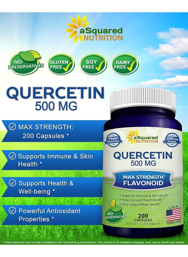 aSquared Nutrition Quercetin 500mg Supplement - 200 Capsules - Quercetin Dihydrate to Support Cardiovascular Health - Max Strength Powder Complex Pills to Help Improve Anti-Inflammatory & Immune Response - Image 2