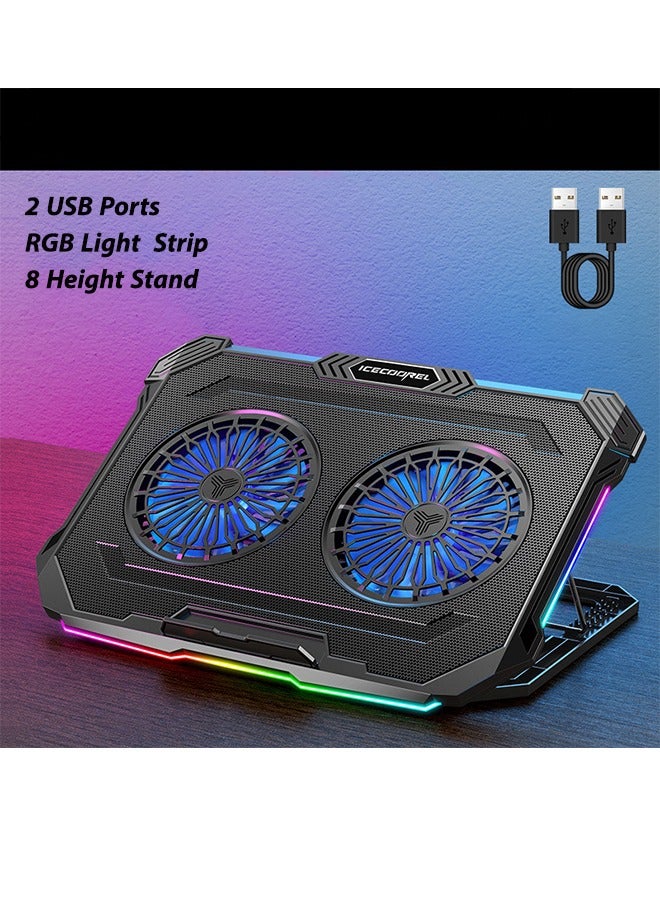 ICE COOREL RGB Laptop Cooling Pad,Gaming Laptop Cooler with 2 Large Fans,Adjustable Fan Speed,8 Height Stand for 15.6-17.3 Inch Notebook with 8 Height Slots, 2 USB Ports  - Image 1