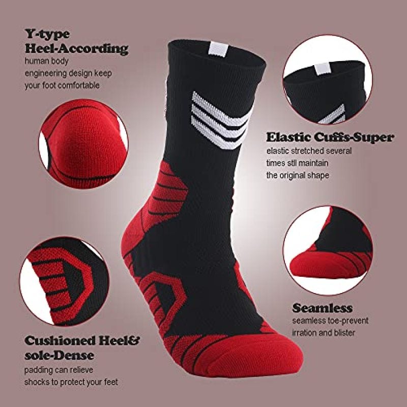 Compression Cushioned Socks: 3-Pair Red Set, 3D Targeted Impact Protection, Ankle Support - Moisture-Wicking Breathability, Odor-Resistant Athletic Socks for Running Basketball Hiking Unisex - Image 3