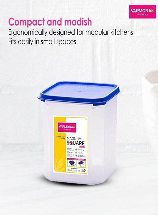 Varmora Magnum Square Smart Kitchen Storage Plastic Container –Blue Lid (4.2 Litres)(Pack of 6) - Image 5