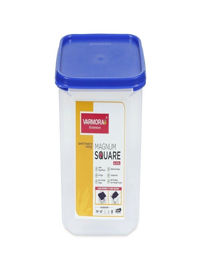 Varmora Magnum Square Smart Kitchen Storage Plastic Container –Blue Lid (4.2 Litres)(Pack of 6) - Image 1