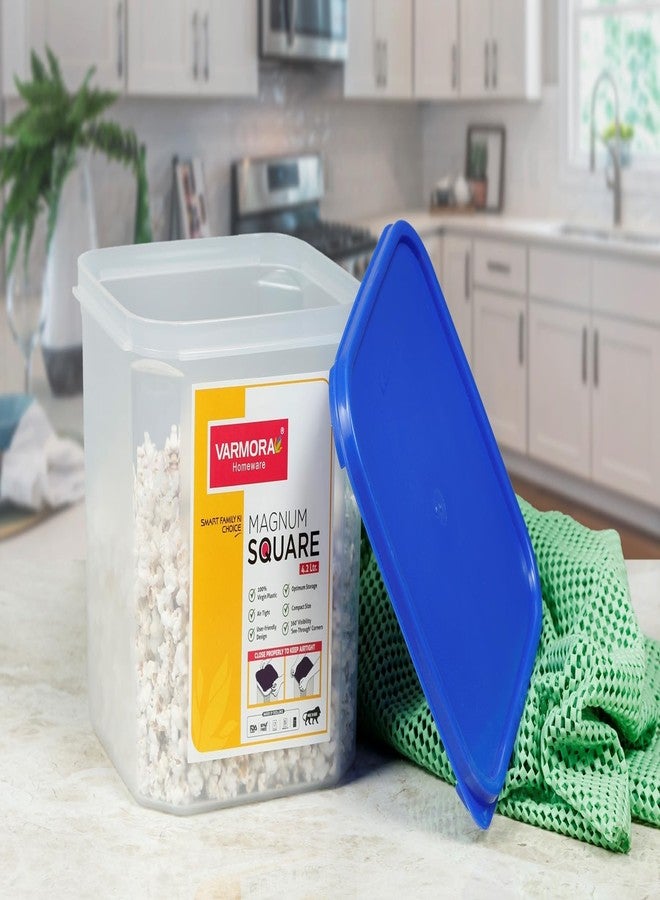 Varmora Magnum Square Smart Kitchen Storage Plastic Container –Blue Lid (4.2 Litres)(Pack of 6) - Image 3