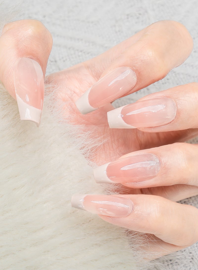 Nailosophy 10 Pcs Handmade Gel Press On Nails Almond Medium French Tip Blush Nude Reusable False Nails Nail Kit for Women Daily Wear Office Wedding Eid - Image 1
