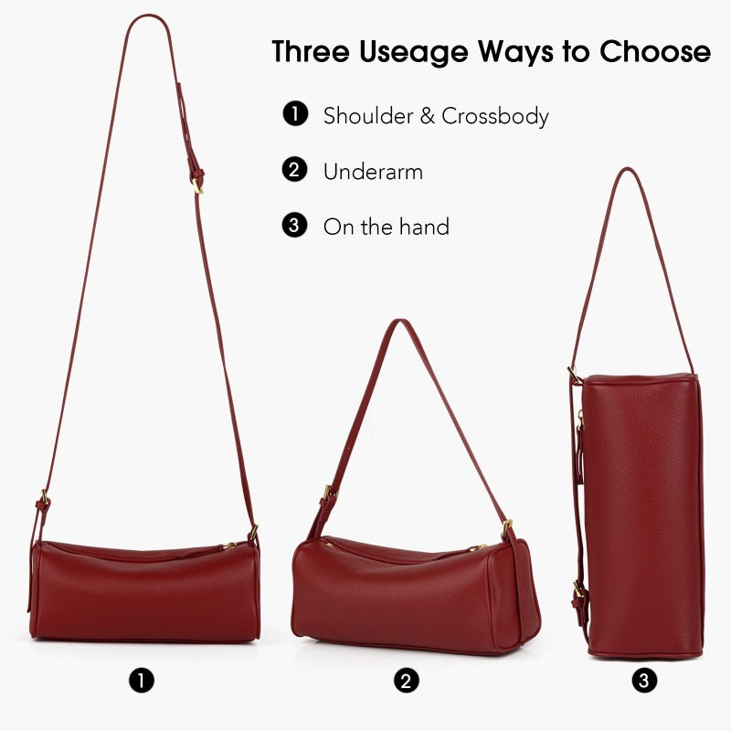 DONNAIN Premium Full Grained Leather Crossbody Purses for Women, Barrel Bag and Hobo Bags for Women with Adjustable Strap (Red, Small) - Image 3