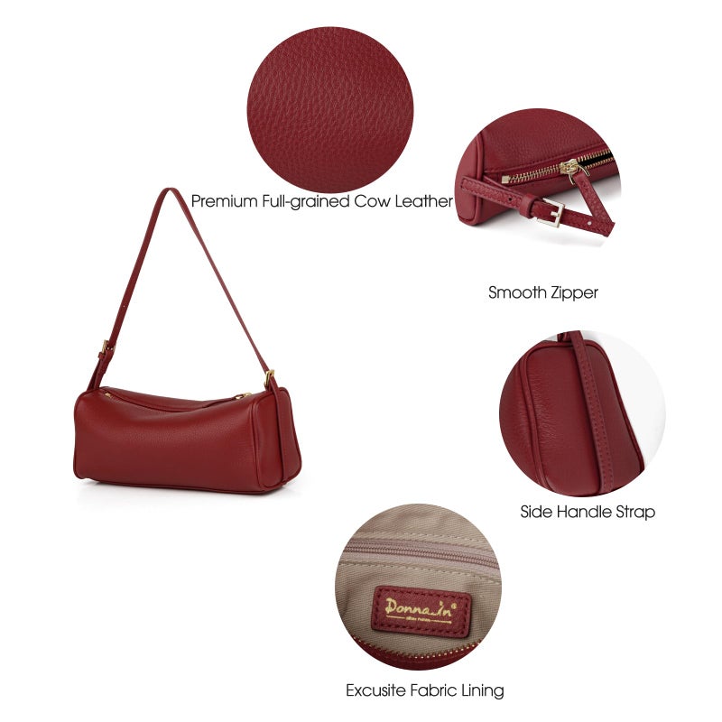 DONNAIN Premium Full Grained Leather Crossbody Purses for Women, Barrel Bag and Hobo Bags for Women with Adjustable Strap (Red, Small) - Image 5