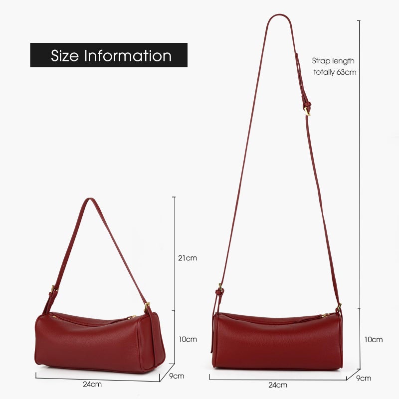 DONNAIN Premium Full Grained Leather Crossbody Purses for Women, Barrel Bag and Hobo Bags for Women with Adjustable Strap (Red, Small) - Image 2