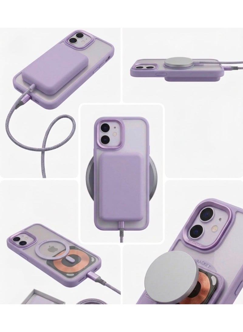 Transparent protective case for iPhone 16, MagSafe compatible, featuring a built-in stand ring around the camera frame and protective lens covers. - Image 1