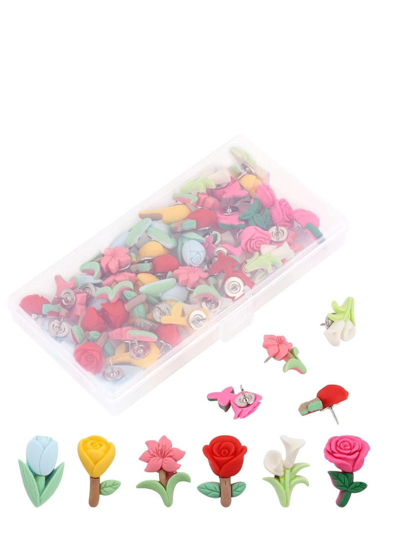 Generic 50 Pieces Decorative Flower Pushpins for Corkboard, Bulletin Board, Office, Home Decor - Lovely Thumb Tacks for Hanging Posters, Photos, Maps.  - Image 1