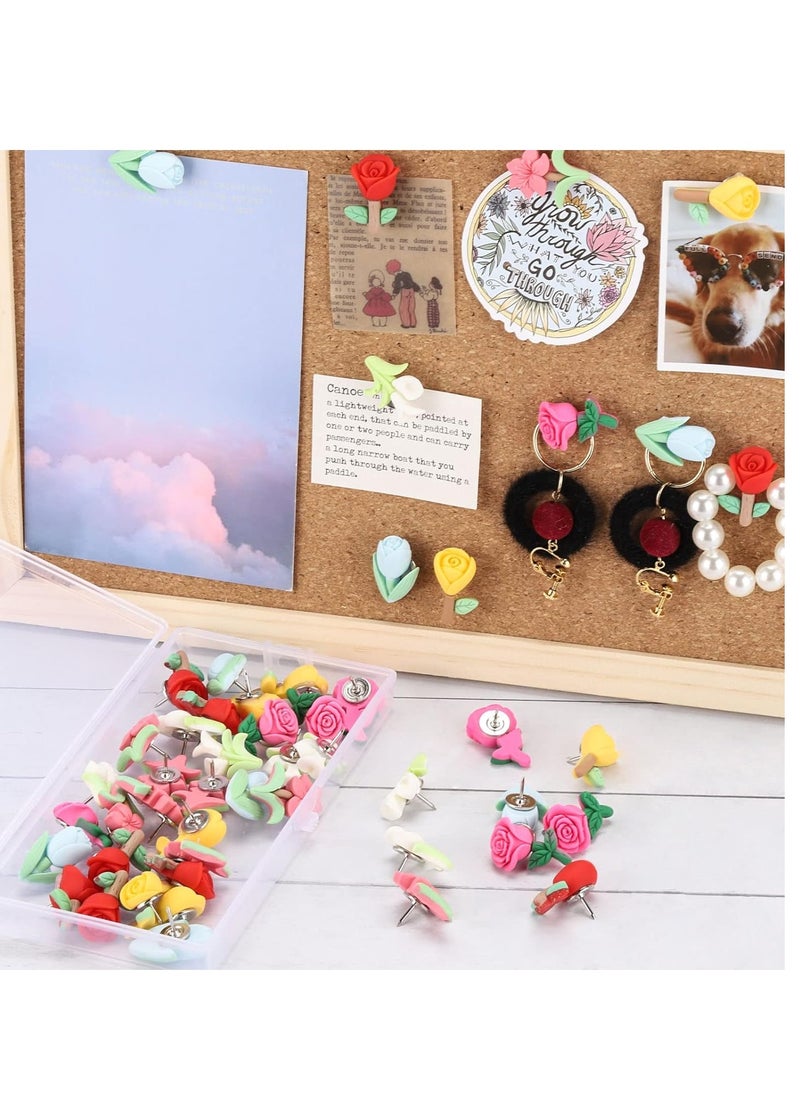 Generic 50 Pieces Decorative Flower Pushpins for Corkboard, Bulletin Board, Office, Home Decor - Lovely Thumb Tacks for Hanging Posters, Photos, Maps.  - Image 4