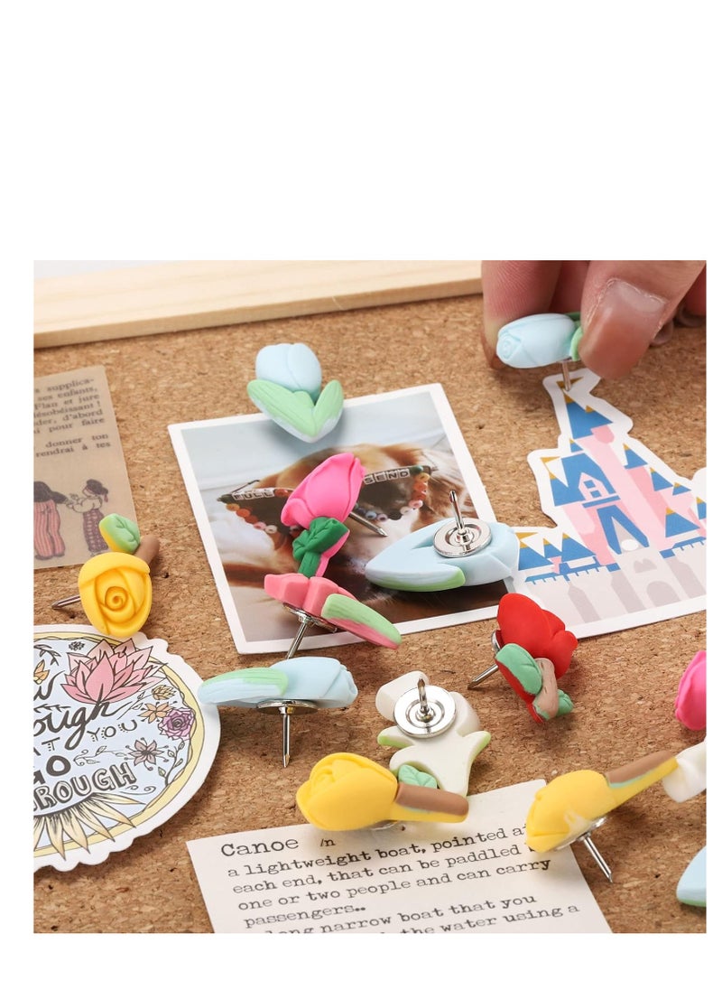 Generic 50 Pieces Decorative Flower Pushpins for Corkboard, Bulletin Board, Office, Home Decor - Lovely Thumb Tacks for Hanging Posters, Photos, Maps.  - Image 2
