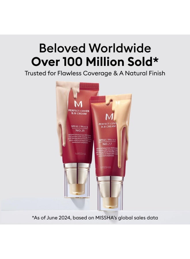 MISSHA M Perfect Cover BB Cream No.27 Honey Beige - Medium with Neutral/Warm Undertone SPF 42 PA +++ 1.69 Fl Oz - Tinted Moisturizer for face with SPF No.27 Honey Beige - Image 2