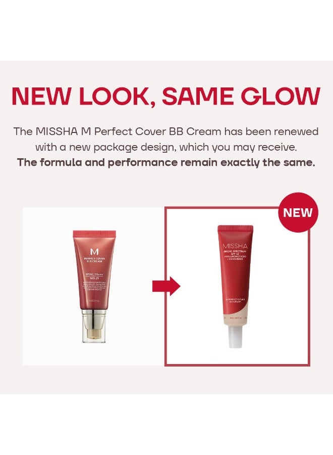 MISSHA M Perfect Cover BB Cream No.27 Honey Beige - Medium with Neutral/Warm Undertone SPF 42 PA +++ 1.69 Fl Oz - Tinted Moisturizer for face with SPF No.27 Honey Beige - Image 4
