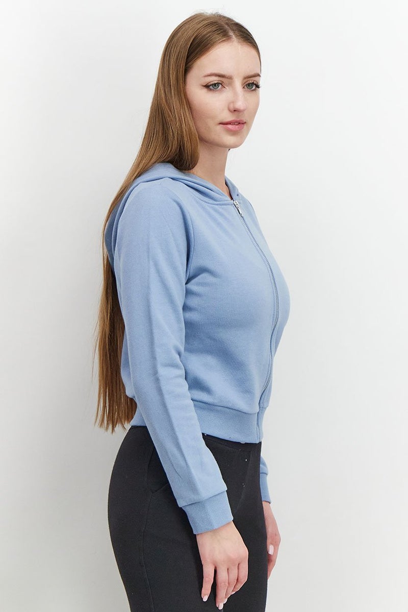 XOXO Women Sportswear Fit Long Sleeve Full Zip Jacket, Blue - Image 3