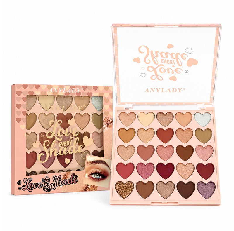 Me Now 25 Colors Heart Eyeshadow Palette Love Every Shade Makeup Palette with Matte Shimmer Glitter Shades Nude Pink Brown Eye Shadow Palette for Daily Eye Makeup - Image 1