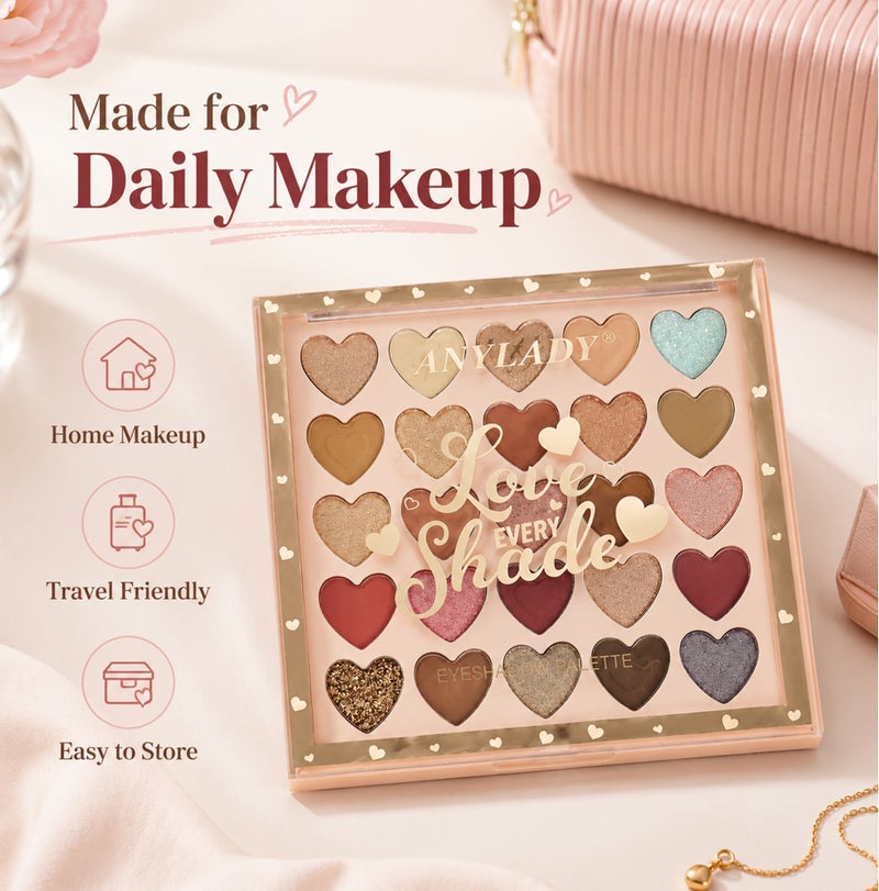 Me Now 25 Colors Heart Eyeshadow Palette Love Every Shade Makeup Palette with Matte Shimmer Glitter Shades Nude Pink Brown Eye Shadow Palette for Daily Eye Makeup - Image 2