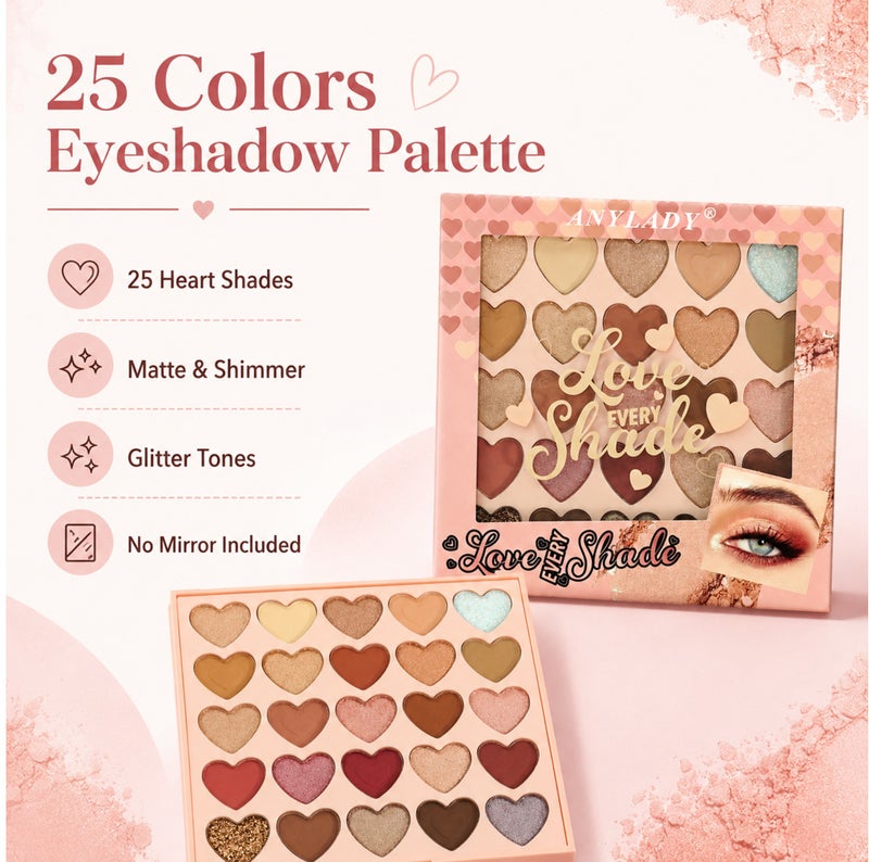 Me Now 25 Colors Heart Eyeshadow Palette Love Every Shade Makeup Palette with Matte Shimmer Glitter Shades Nude Pink Brown Eye Shadow Palette for Daily Eye Makeup - Image 4