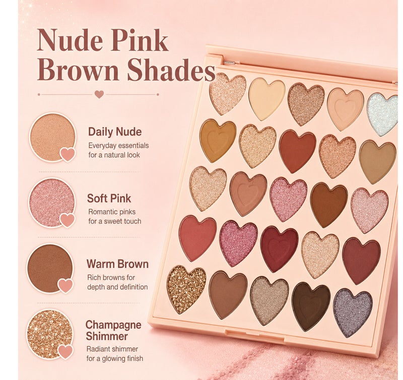 Me Now 25 Colors Heart Eyeshadow Palette Love Every Shade Makeup Palette with Matte Shimmer Glitter Shades Nude Pink Brown Eye Shadow Palette for Daily Eye Makeup - Image 5