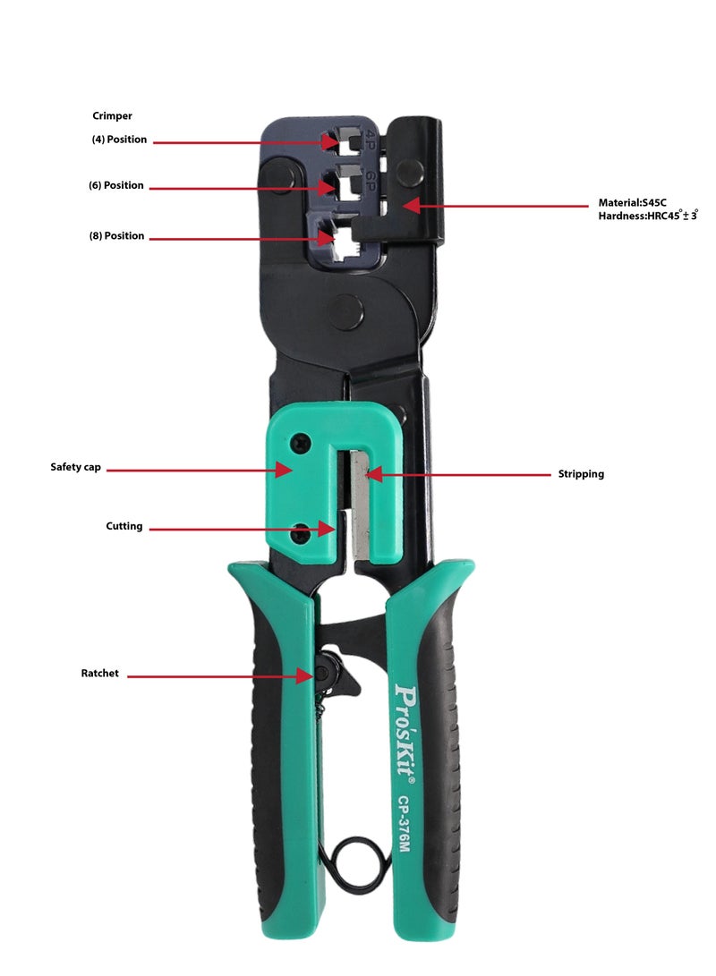 Proskit Modular Crimping Tool, Auto-Adjust Crimping Tool for 4, 6, 8 Poles Modular Connectors, Steel Frame, Ratcheting Design  - Image 4