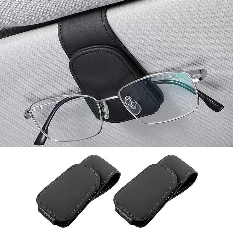 Couslcd 2PCS Sunglasses Holders for Car Sun Visor, Leather Eyeglasses Hanger Mounter, Magnetic Glasses Holder and Ticket Card Clip, Universal Auto Interior Accessories (Blue, 2PCS) Connectable modular - Image 1