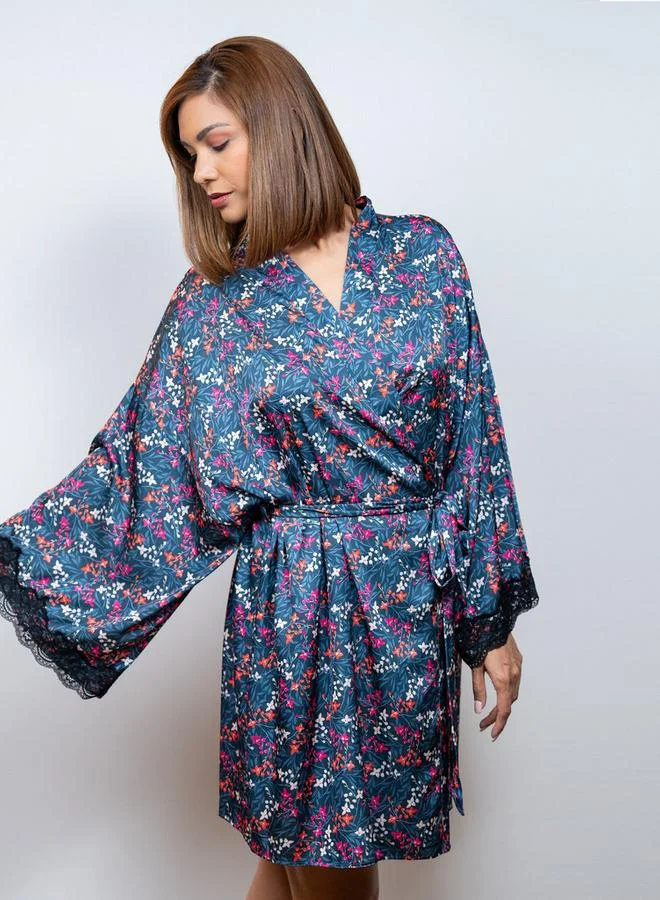 أدريا روب ساتان بحزام رباط وطبعات أزهار من آدارايا