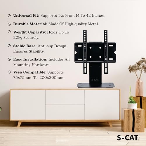 S-CAT Table Top TV Stand for 14-42 Inch LED TVs, Portable TV Stand, Stand with Adjustable Mount, LED TV Floor Stand for Desk/Table (Contact Customer Care for Any Difficulty in Installation) - Image 4