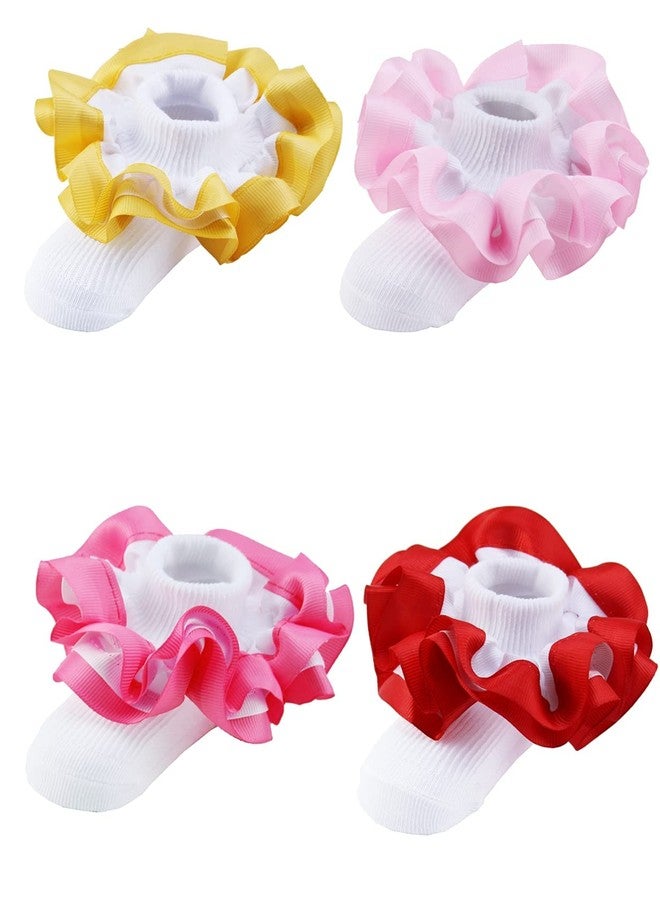 PrinceSasa Princess Party Ruffle Colorful Lace Infant Newborn Baby Little Girl Sock (Pack of 4),S1,size 12-24 Months(2Y) - Image 4
