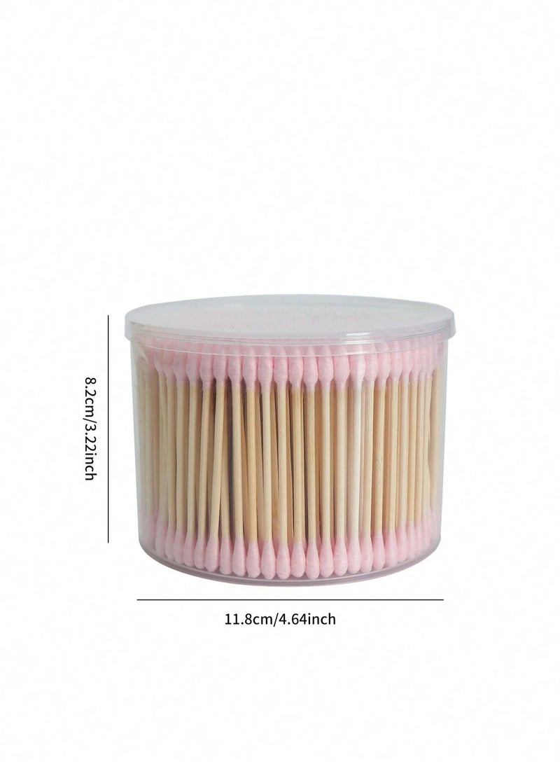 خاجول 500 قطعة من أعواد القطن ذات النهايات المزدوجة المستديرة والمدببة والعصي الورقية القابلة للتحلل البيولوجي والمضادة للحساسية وأدوات العناية بالمكياج والجمال (وردي) - Image 2