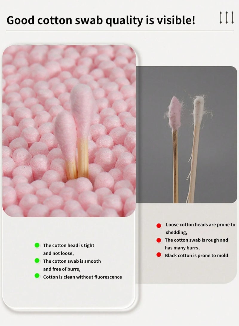 خاجول 500 قطعة من أعواد القطن ذات النهايات المزدوجة المستديرة والمدببة والعصي الورقية القابلة للتحلل البيولوجي والمضادة للحساسية وأدوات العناية بالمكياج والجمال (وردي) - Image 4