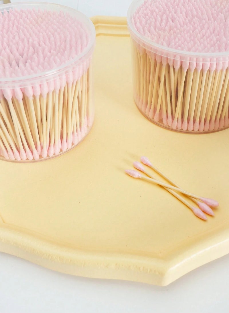 خاجول 500 قطعة من أعواد القطن ذات النهايات المزدوجة المستديرة والمدببة والعصي الورقية القابلة للتحلل البيولوجي والمضادة للحساسية وأدوات العناية بالمكياج والجمال (وردي) - Image 5