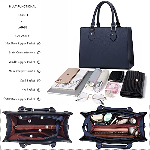 CHICAROUSAL Crossbody Purses and Handbags for Women PU Leather Tote Top Handle Satchel Shoulder Bags (Liz Navy Blue) - Image 5