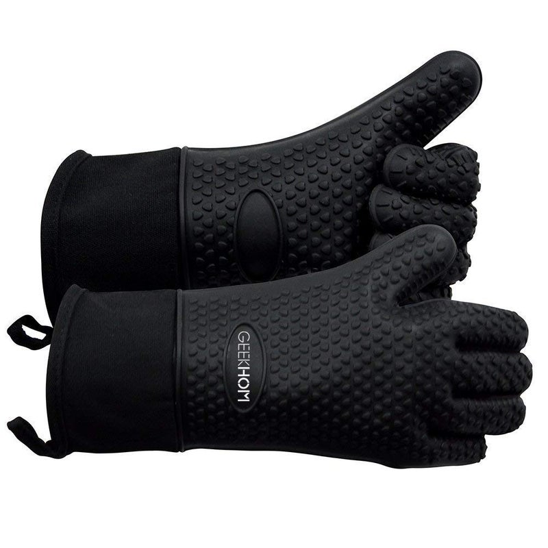 GEEKHOM GEEKHOM BBQ Gloves Grilling Gloves Heat Resistant Oven Gloves Kitchen Silicone Oven Mitts Long Waterproof NonSlip Pot Holder for Barbecue Cooking Baking Black 