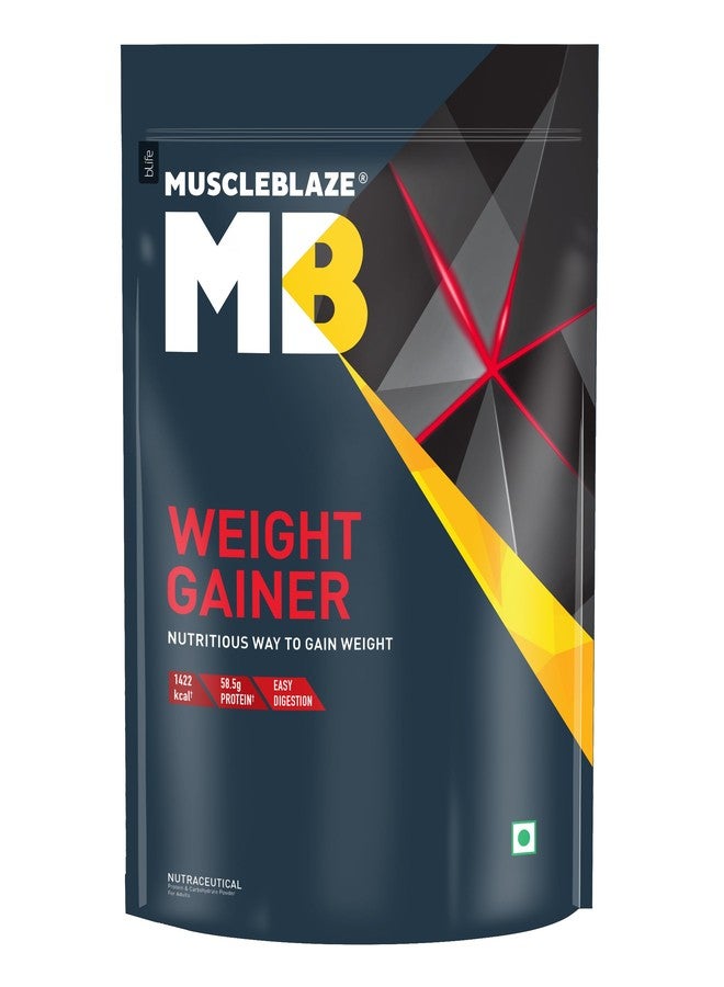 MuscleBlaze Weight Gainer Powder with Added Digezyme, Chocolate (10 Servings, 1kg / 2.2lbs) | 12g Protein, 72g Carbs Per Scoop - Image 1