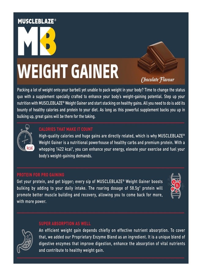MuscleBlaze Weight Gainer Powder with Added Digezyme, Chocolate (10 Servings, 1kg / 2.2lbs) | 12g Protein, 72g Carbs Per Scoop - Image 5