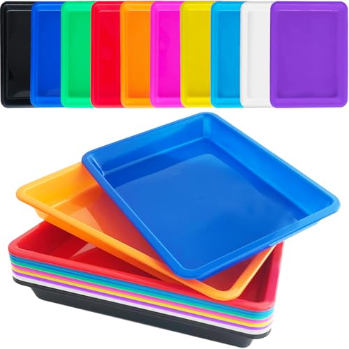 Bvrbaory 10 Pack Multicolor Plastic Art Trays,10 Colors Activity Crafts Tray,Colorful Art Organizer Trays,Art Serving Tray for DIY Projects,Painting,Beads,Home School Crafts - Image 1