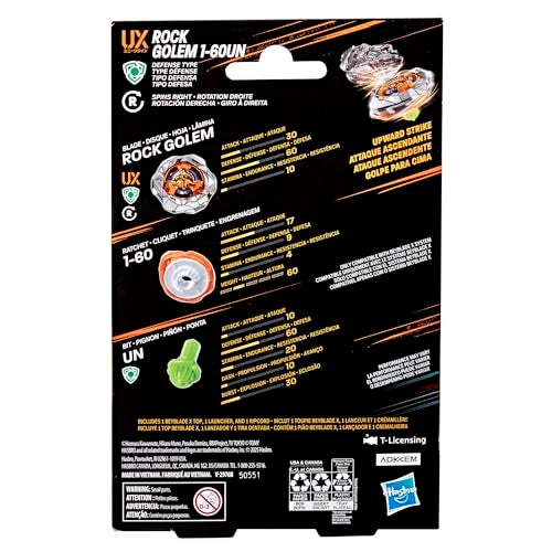 BeyBlade باي بليد إكس روك غولم 1-60UN UX مجموعة بداية مع تاكارا تومي نوع الدفاع قمة ومشغل، ألعاب قتال القمم، للأعمار 8 وما فوق - Image 2