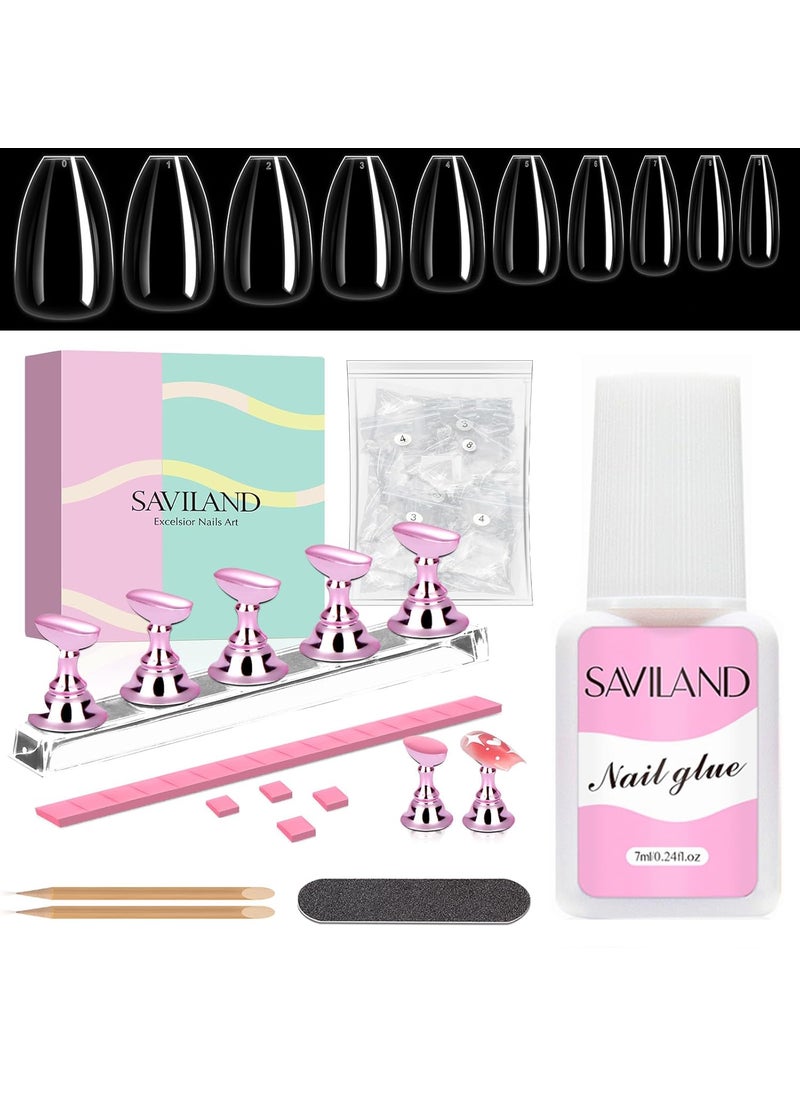 Saviland - SAVILAND Nail Stand for Press On: Nail Tips with Glue Super Strong Nail Glue With Brush 500 Pcs Nail Tips Nail Holder for Painting Nails Adhesive Putty Clay Nail Art DIY At Home Manicure - Image 1