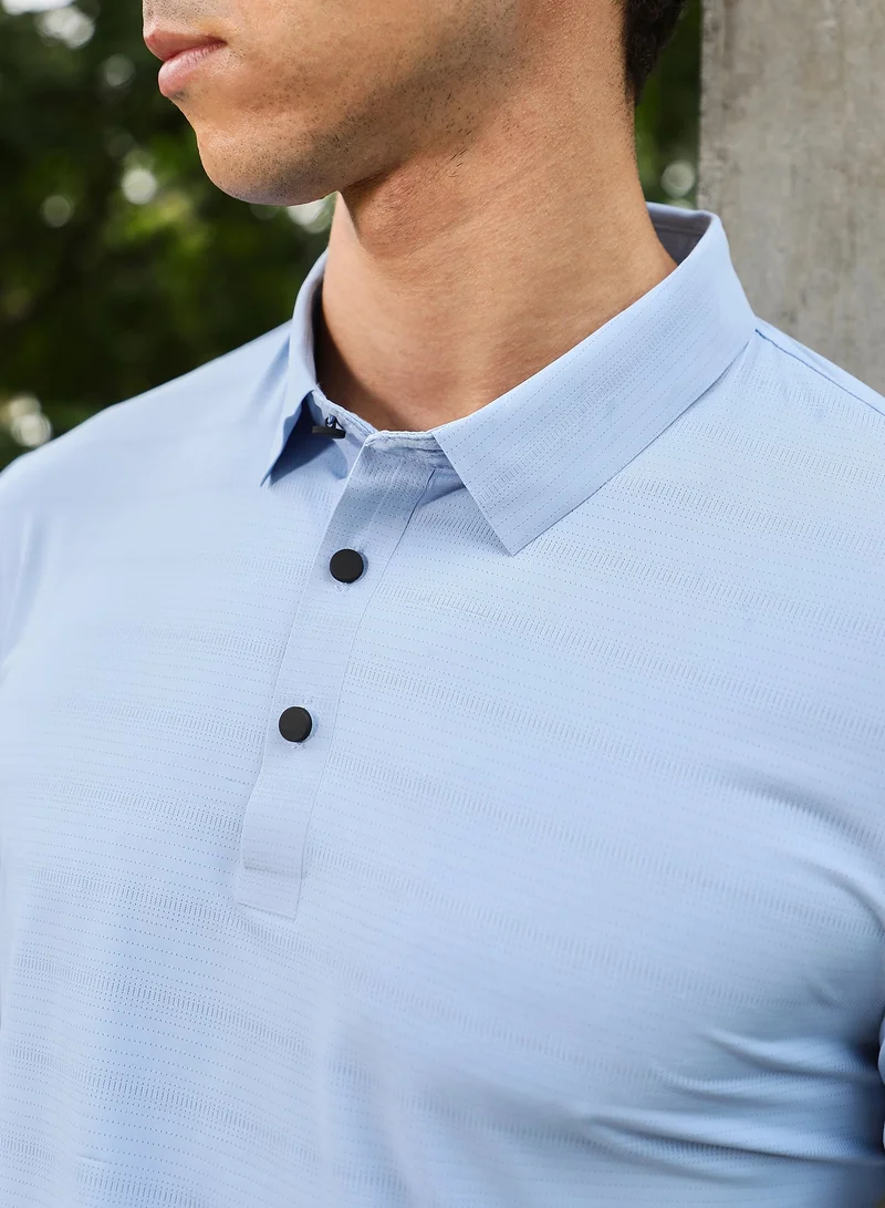 CAHOOT  Men's Misty Blue Seamless Gradient-Texture Polo T-Shirt for Men | Best Price UAE