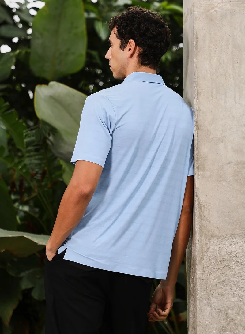 CAHOOT  Men's Misty Blue Seamless Gradient-Texture Polo T-Shirt for Men | Best Price UAE
