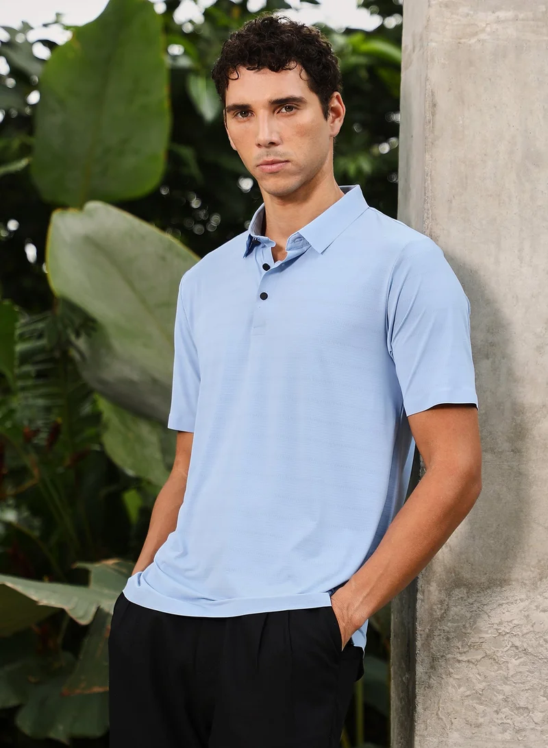 CAHOOT  Men's Misty Blue Seamless Gradient-Texture Polo T-Shirt for Men | Best Price UAE