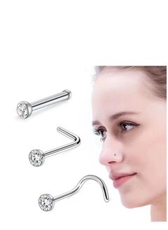 Generic 3pcs  Sterling Silver Single Crystal Nose Stud  - Image 2