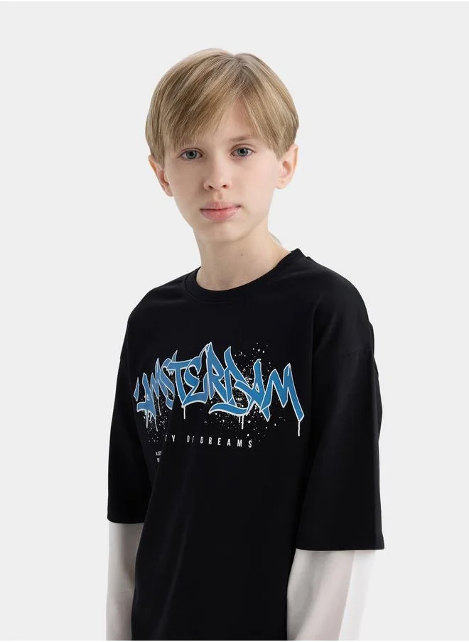DeFacto DeFacto Kids Fit Round Neck Printed Long Sleeve T-Shirt