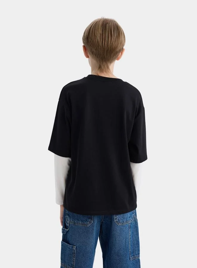 DeFacto DeFacto Kids Fit Round Neck Printed Long Sleeve T-Shirt