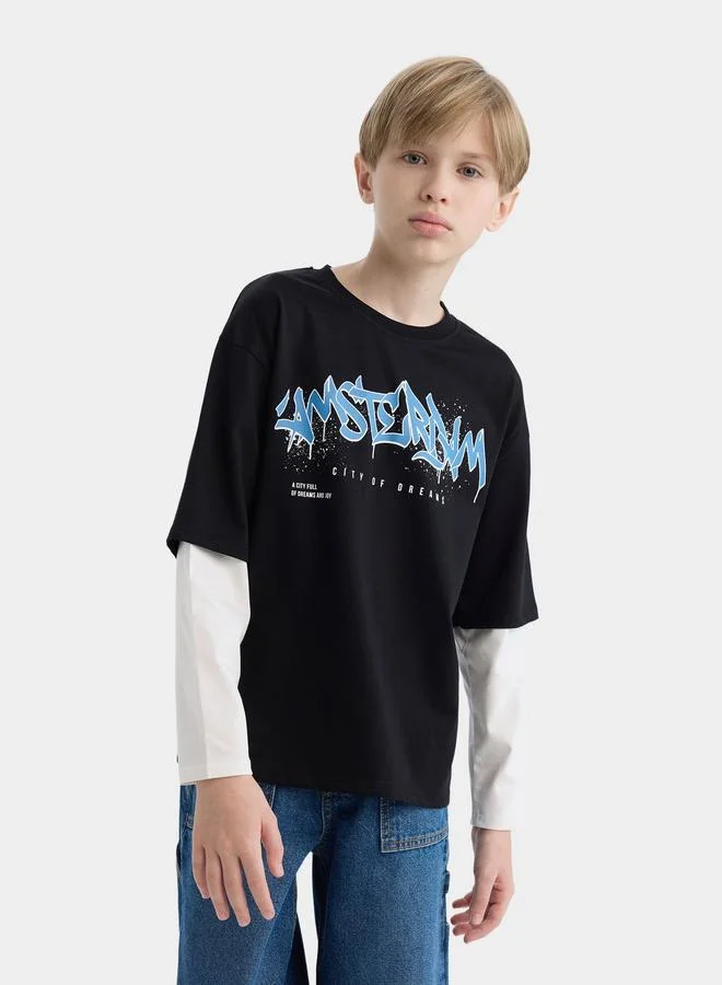 DeFacto DeFacto Kids Fit Round Neck Printed Long Sleeve T-Shirt